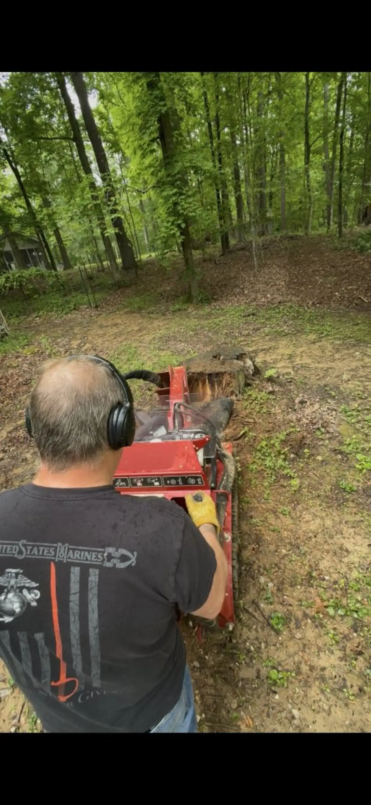 Brown County Stump Grinding operator running a stump grinder in South Central Indiana
